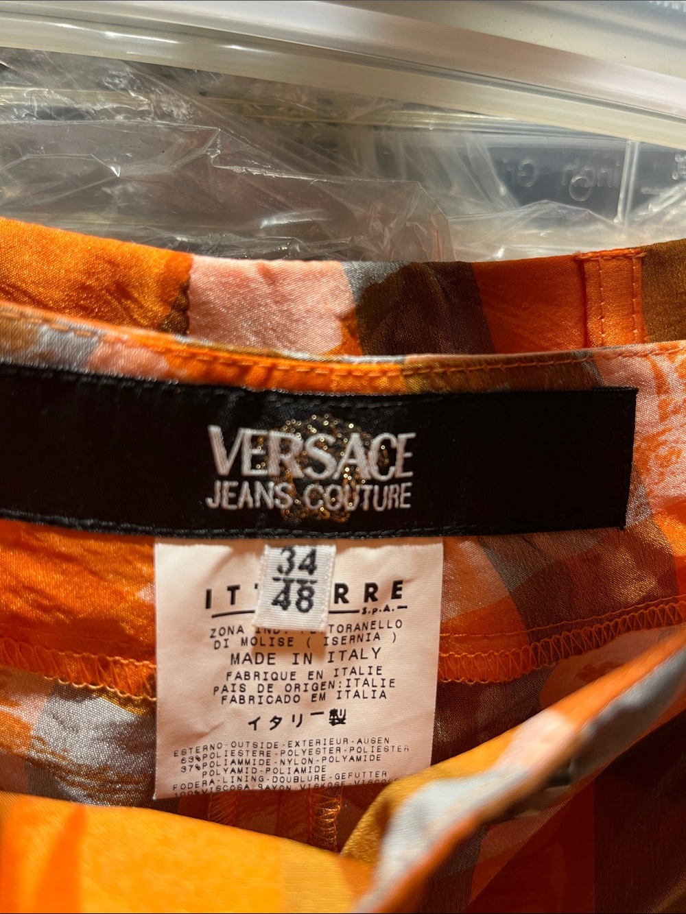 Versace Jeans Couture Orange Printed Pants Size 24 to 42 Available with Tags